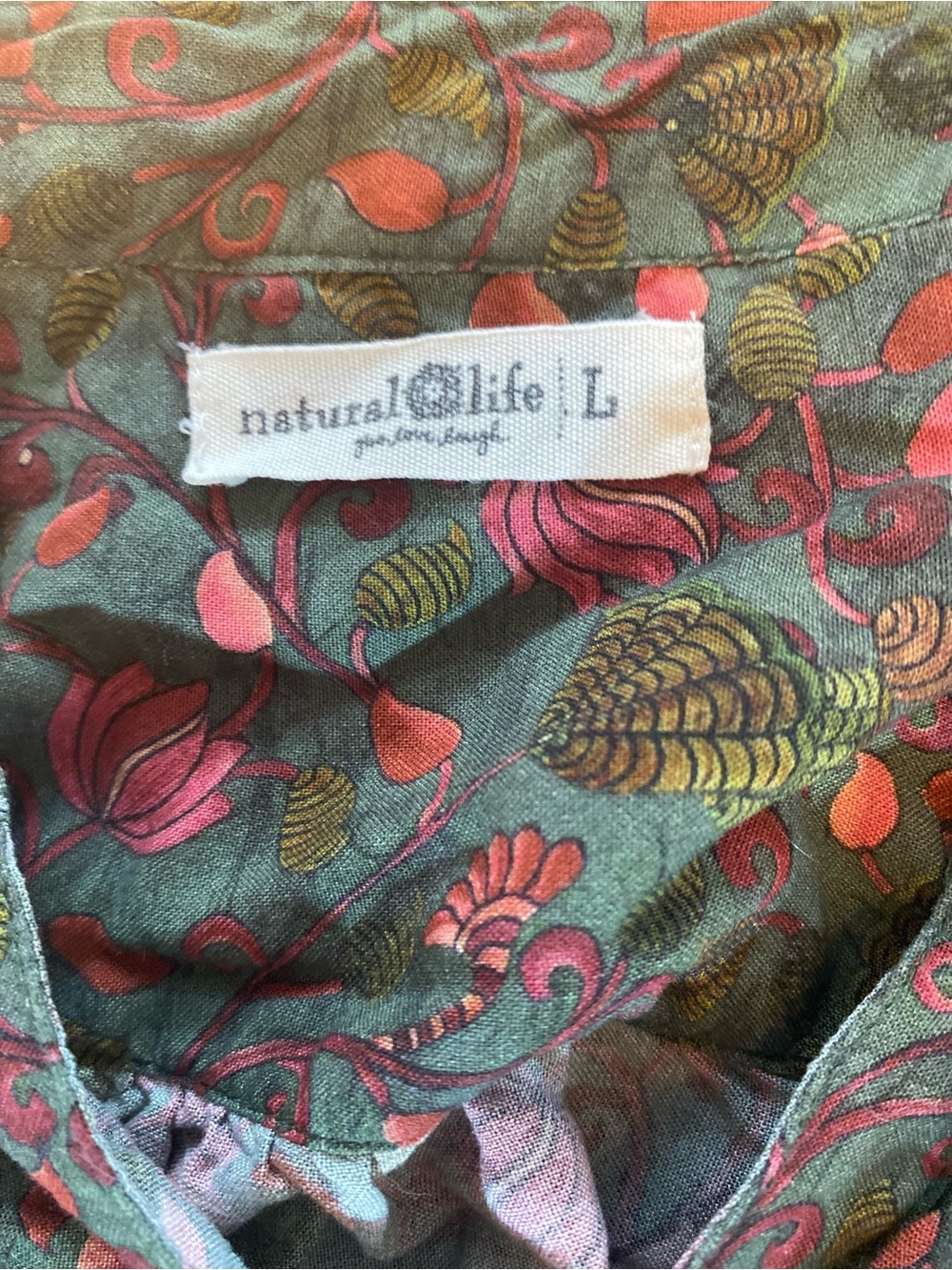 NATURAL LIFE Dara Boho Floral Peasant Blouse in Green Size Large - Picture 8 of 9